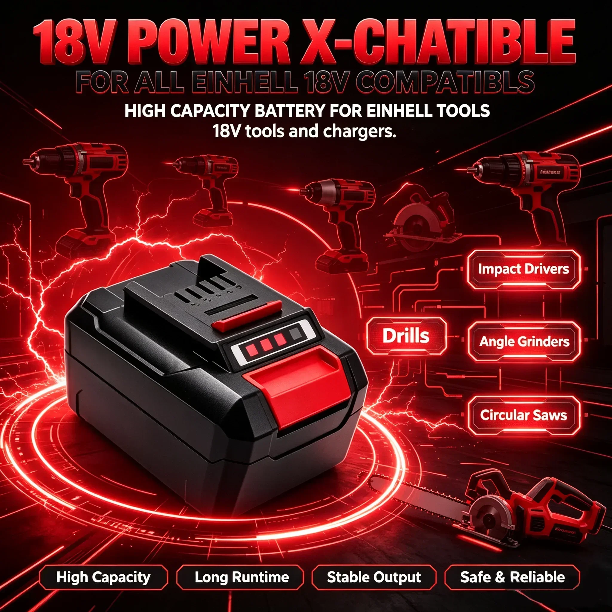 Batteria di ricambio agli ioni di litio da 18 V e 6 Ah, compatibile con Einhell PX-BAT4 4511396 4511437 EIN18C2, adatta a tutti gli utensili elettrici a batteria Einhell Power X-Change da 18 V.