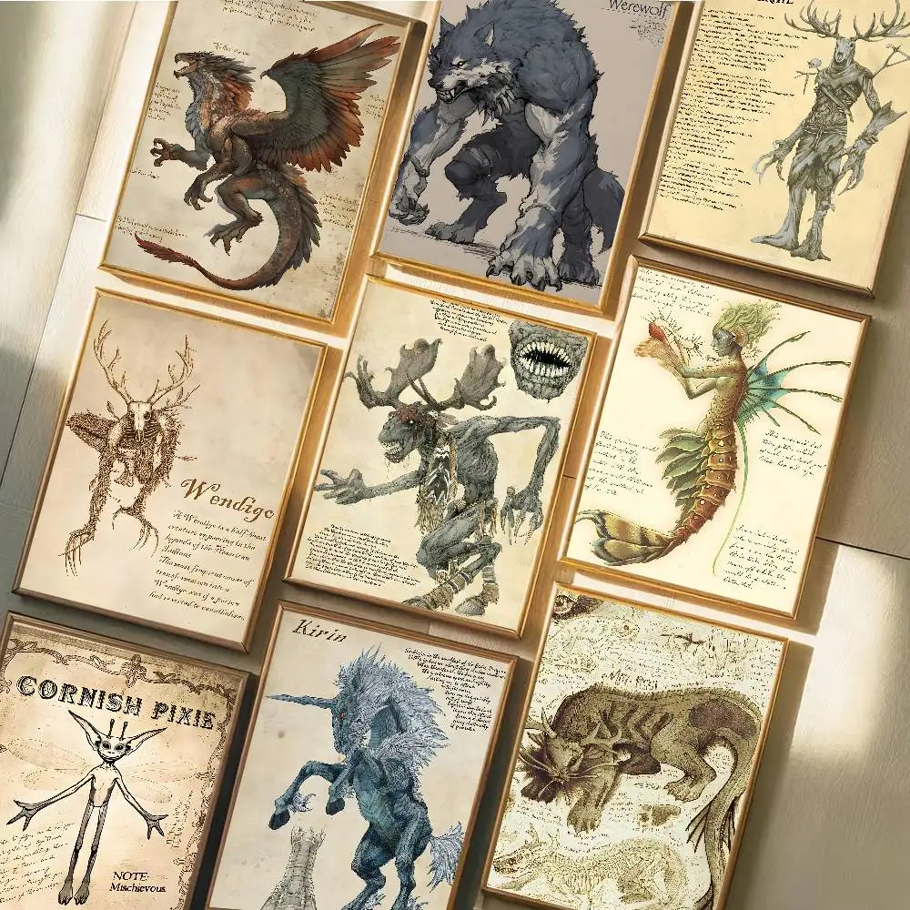 Magical Creatures  Poster Self-adhesive Art Waterproof Paper Sticker Coffee House Bar Room Wall Decor