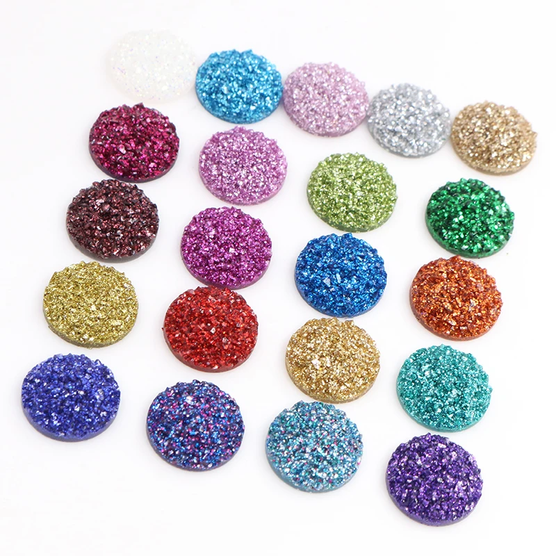 40pcs 8mm 10mm 12mm Mix Colors Druzy Natural Stone Convex Flatback Resin Cabochons DIY Jewelry Making Accessories Supplies