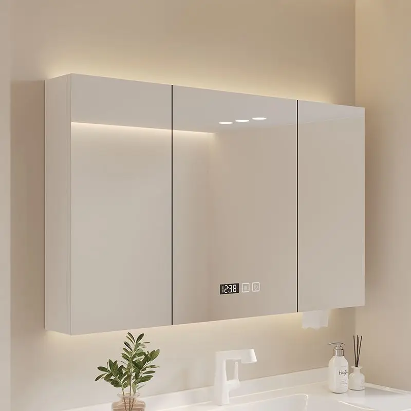 Armoire à miroir de salle de bain, lumière stratifiée de porte en verre murale, support de miroir de salle de bain, rangement séparé