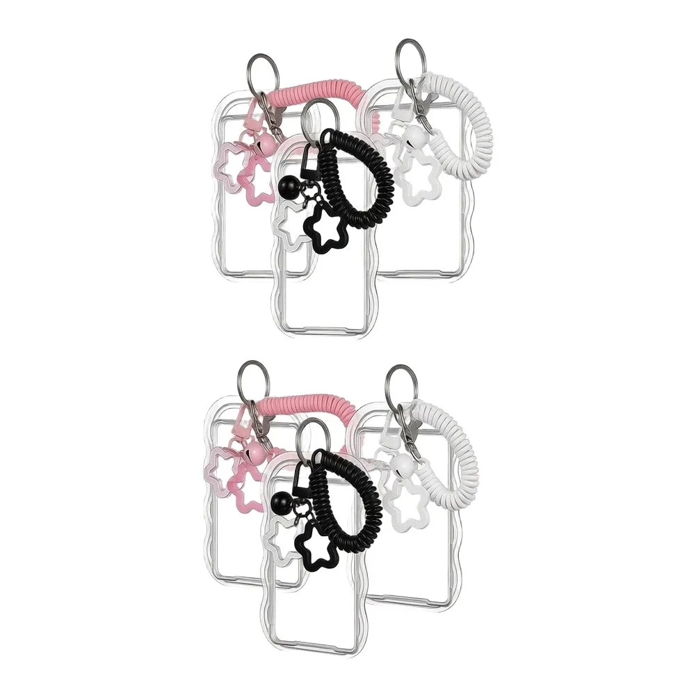 3-Piece Transparent Wave-Edge Silicone Card Holders with Elastic Coiled Lanyard and Decorative Star Bells for ID and Photo Cards