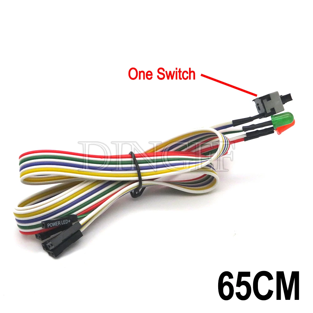 1PCS Computer power line Main engine power switchn Reset button with LED Push button switch connector Length 50cm 65cm 100cm 