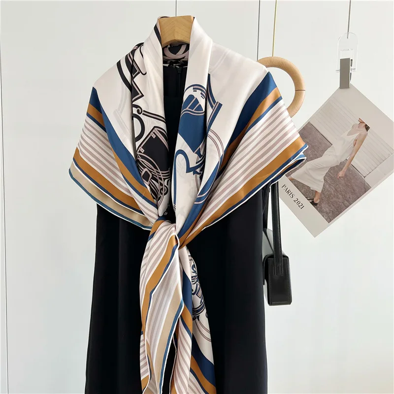 100% Mulberry Silk Scarves Luxury Designers Shawl Ex-Libris fringed Hem Rolled Edges Scarf Shawls Hijab Square Bag Bandanas