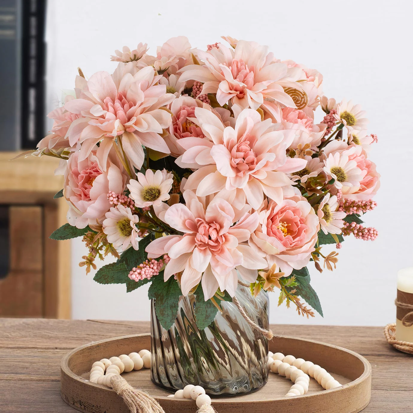 10 Stück Künstliche Blumen aus Seide, Dahlien, Rosen, Gänseblümchen, Heimdekoration, Vasen, Gartendekoration, Outdoor-Hochzeit, Brautsträuße, Festival-DIY-Geschenke – Detail 1