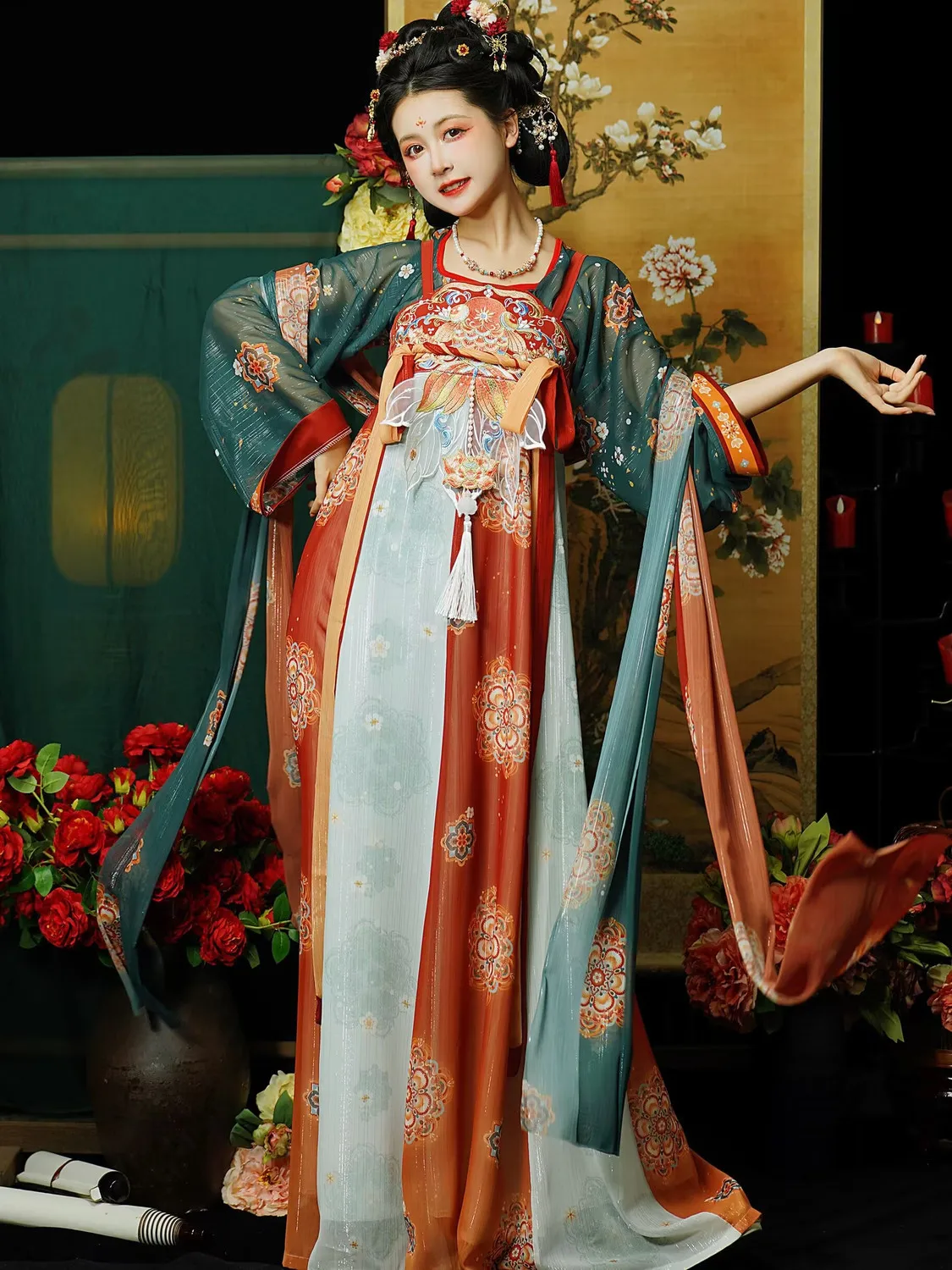 New original Hanfu [Glorious Scenery Long Song] Tang Tang collar chest-length sling Han elements exquisite vintage skirt suit