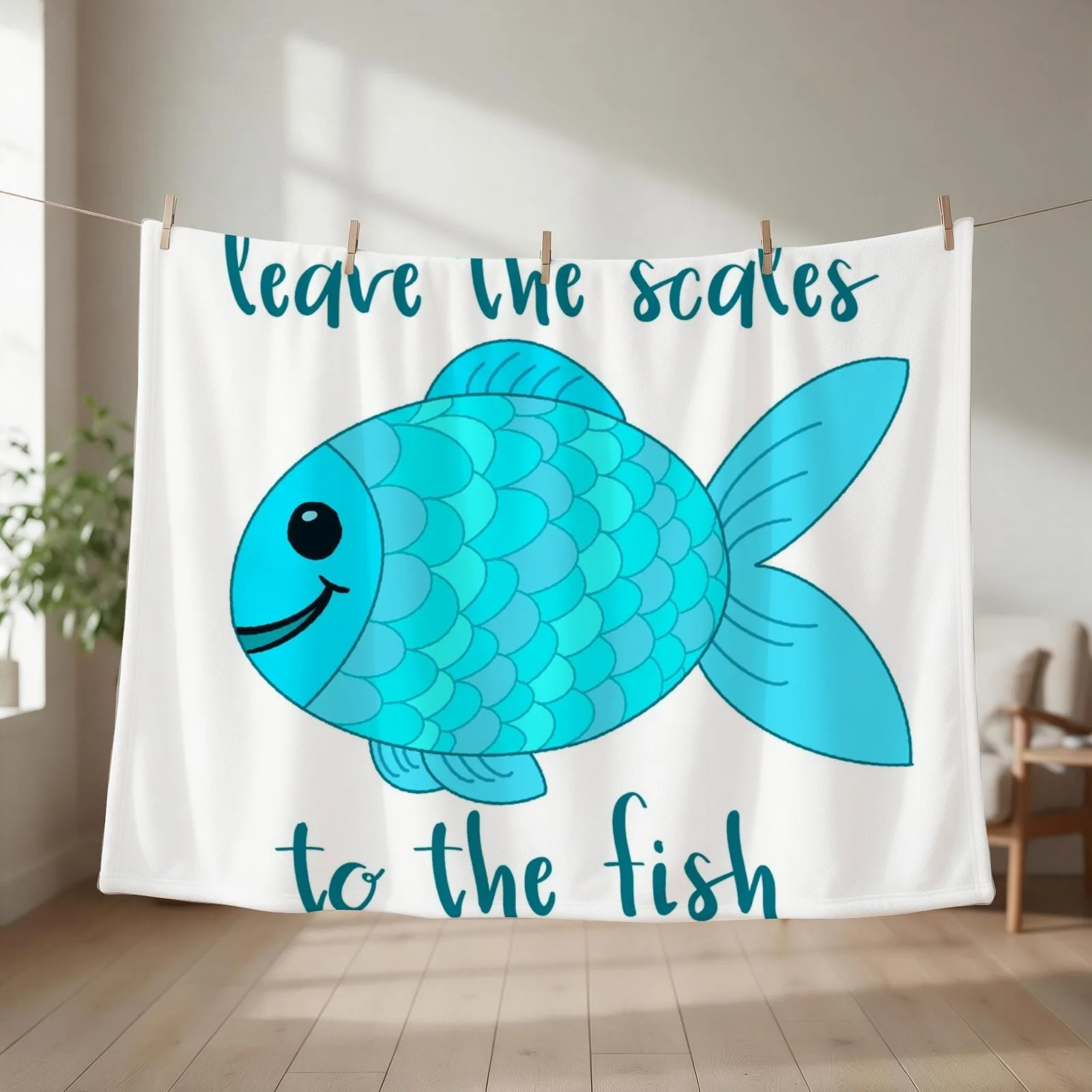 Leave the Scales to the Fish in Blue Throw Blanket couch cozy soft plush fuzzy picnic outdoor blanket
