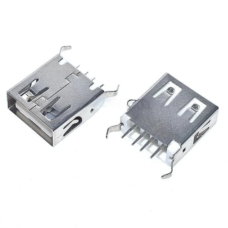 50PCS USB Type-A Female Connector, 180° Vertical Through-Hole, Height 13.7/15mm, Bent Pin USB-AF