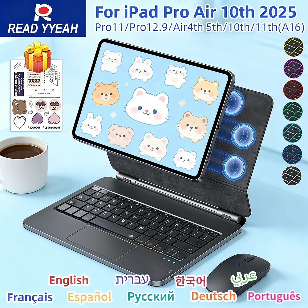 2026 Upgraded Wireless Magic Keyboard for iPad 10th Gen 11th A16 Case 13/12.9/11/10.9 inch Backlit Keyboard with Touch For Study