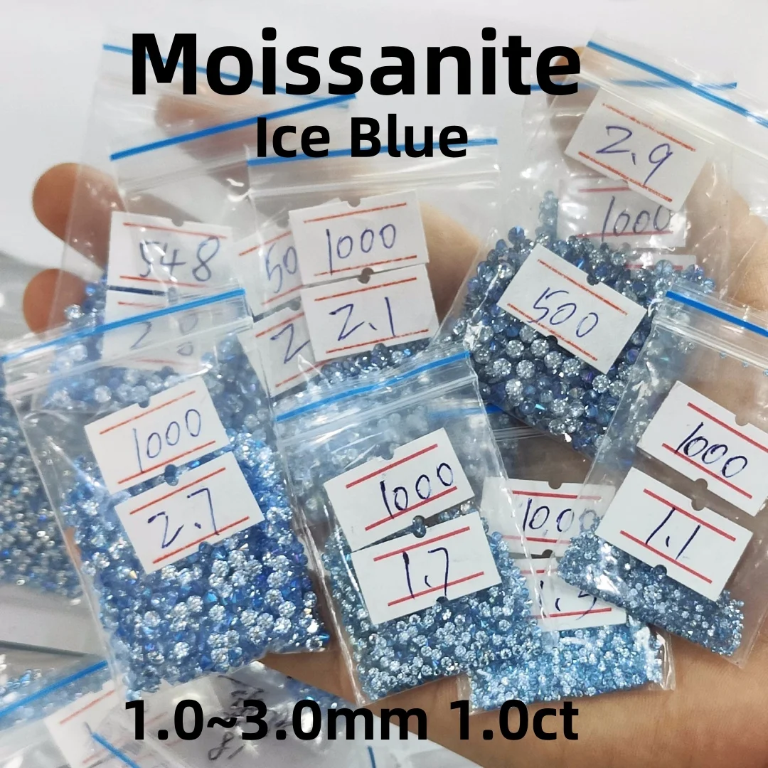 

Moissanite Gemstone 1.0ct 1.0~3.0mm Ice Blue Small Size Loose Pass Diamonds Test Beads for Jewelry Earrings Necklace ring Watch