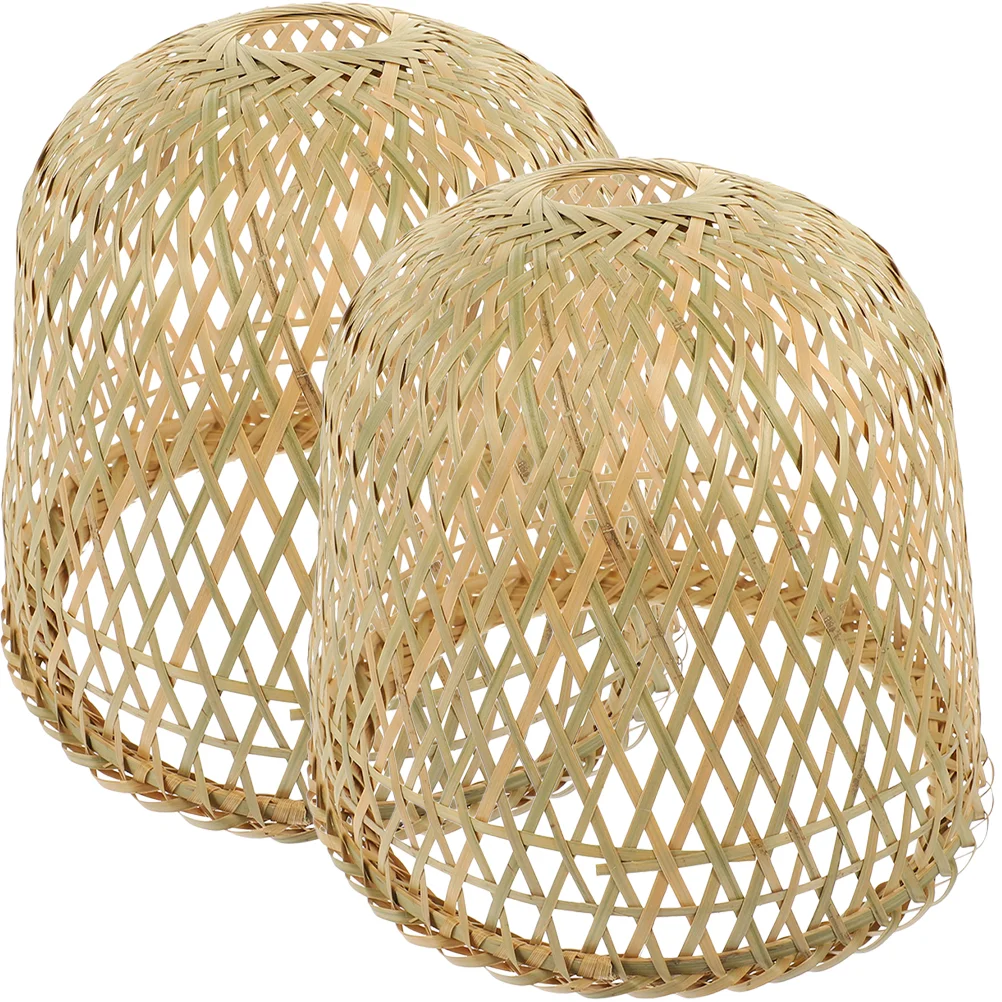 2 Pcs Bamboo Lampshade Pendant Light Shades Basket Replacement Cover Weaving Household Hanging