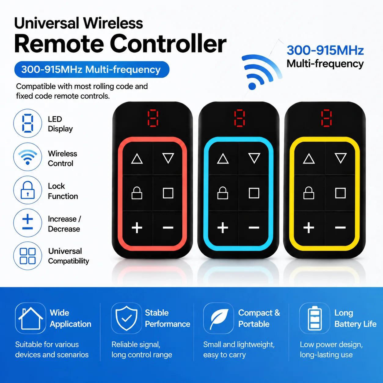 RF 300-915MHZ 8 in 1 Garage Door Remote Control Copy Duplicator 433mhz 868mhz Multi-frequency Fixed Rolling Code Transmitter