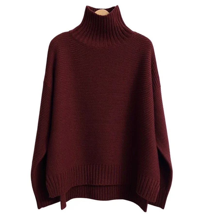 Women\'s plus Size Monochromatic Cashmere Sweater Thick Turtleneck Loose Fit for Autumn And Winter Europe America Style