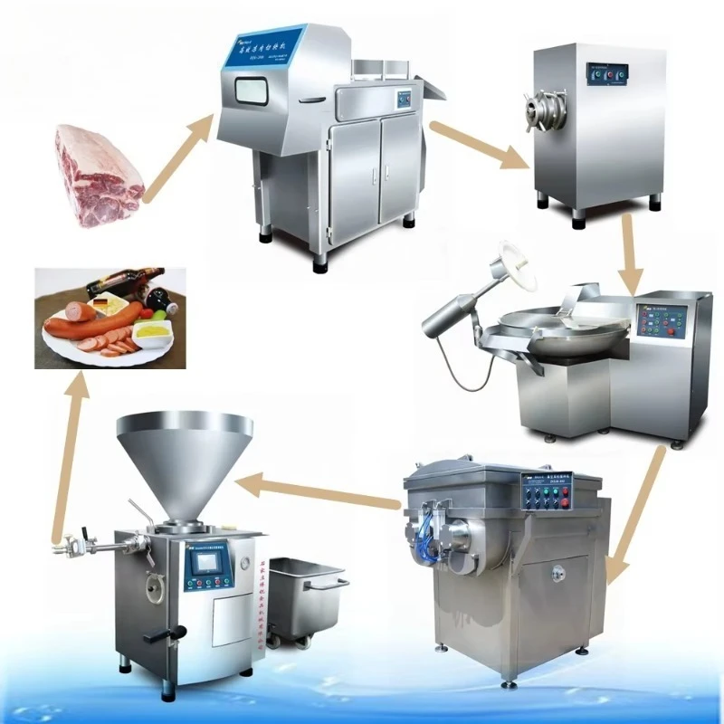 Heavy Load Hydraulic Sausage Stuffer Assembled into Full Salami Sausage Production Line, Stable Running Gear