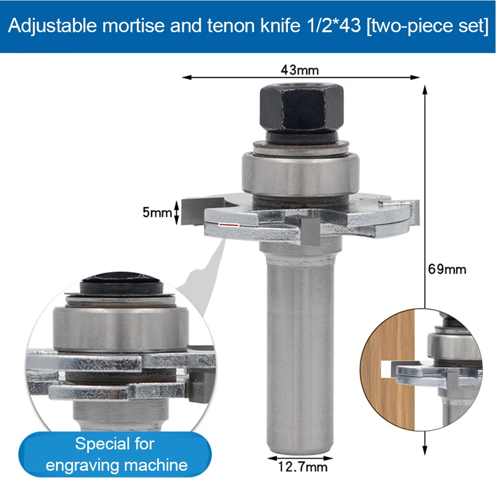 For Woodworking Mortise Cutter Set Adjustable TShaped Router Bit for Precise Slotting in Furniture and Flooring