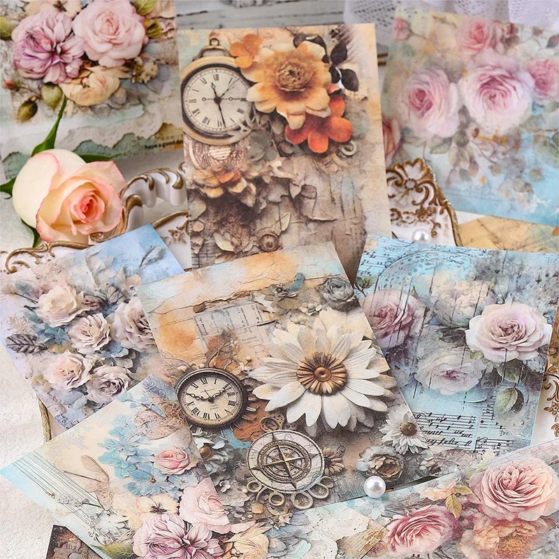 

30Sheets Flowers Rose Material Paper Garden Notebooks Lace Handwriting Simulation Writing handbook Base Scrapbook Cut 177*115MM