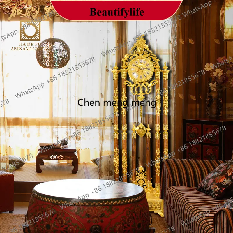 d178 Living room floor clock European luxury villa pendulum clock Modern Chinese solid wood clock Imported movement
