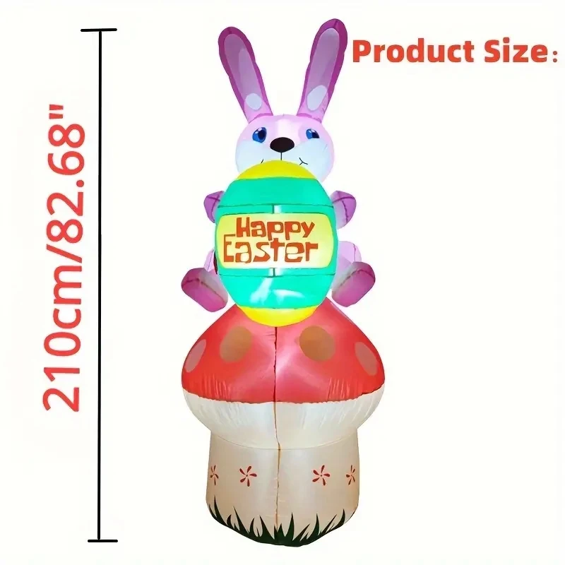 7FT Easter Inflatables Basket Eggs Mushroom Bunny Cute Fun Holiday Blow up Party Decorations for Indoor Outdoor Yard Lawn Toys