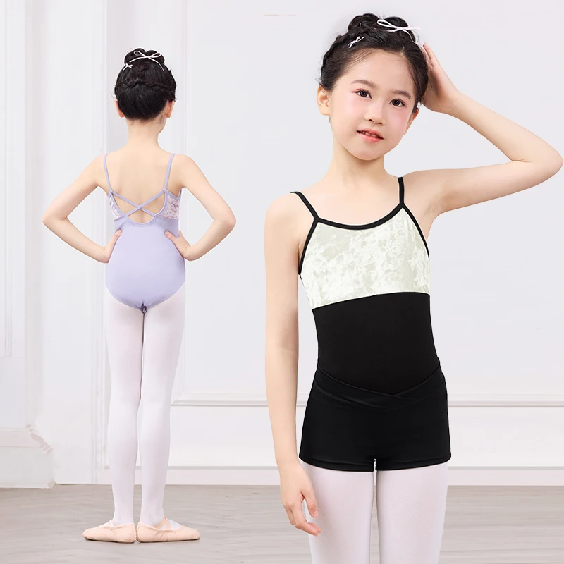 Justaucorps de Ballet pour adolescentes, body de danse d'épissure de couleur, justaucorps de gymnastique doublé, Camisole de danse de Ballet pour enfants