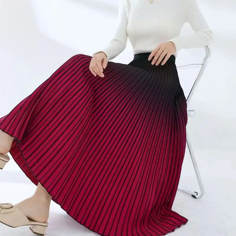 

Pleated Skirt Elegant Pleated Skirt For Women Gradient High Elastic Waist Loose Skirts Fashion Female Clothing 2024 Spring New