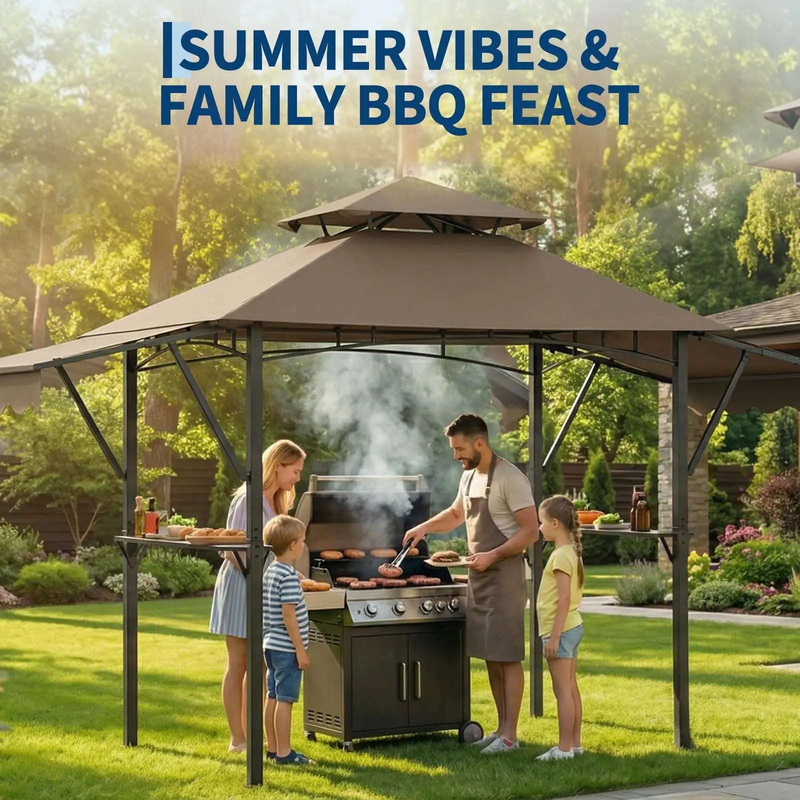 Heavy Duty Outdoor Grill Gazebo with Adjustable Awnings