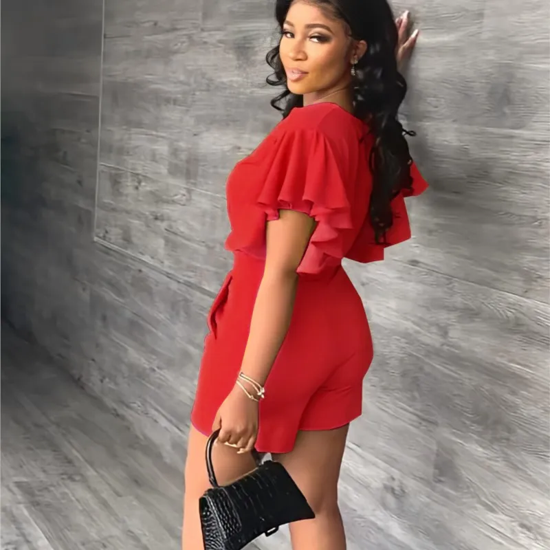 Dames crop top met ruches en korte mouwen en casual vakantie skinny shorts set effen V-hals outfits zomermode 2-delige sets