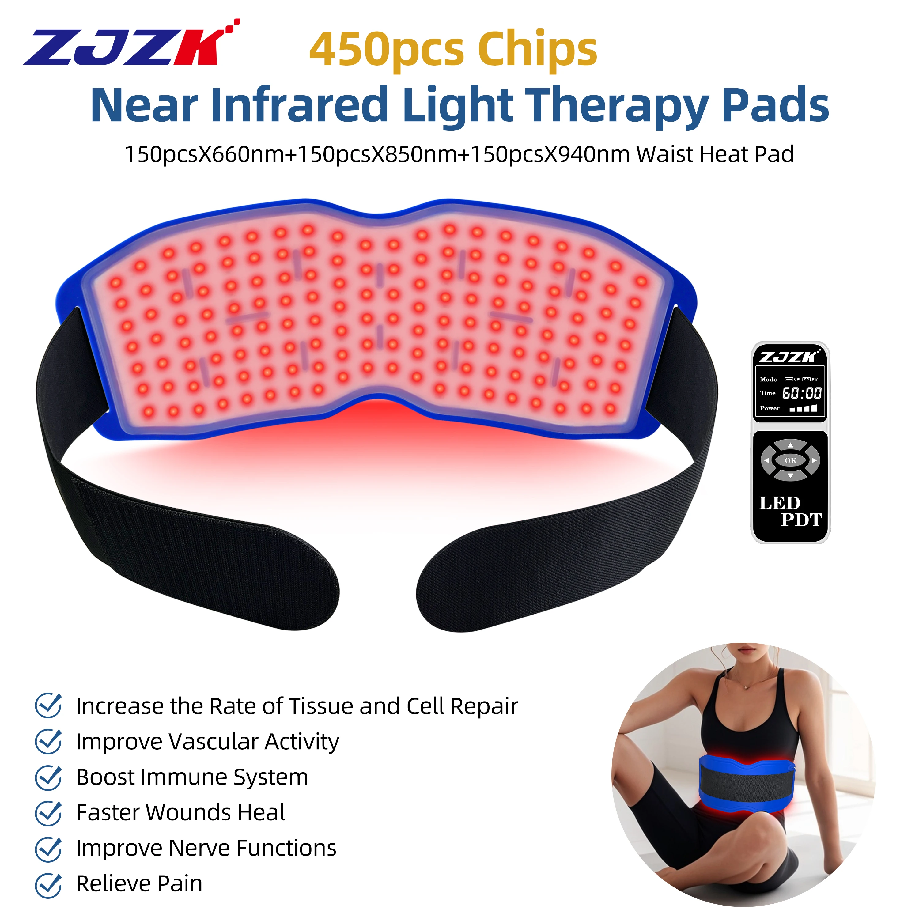 

ZJZK Low Level Laser Therapy Unit Bone Most Powerful 660nm Laser Light For Pain 850nmx150chips+940nmx150chips Muscle Relaxation