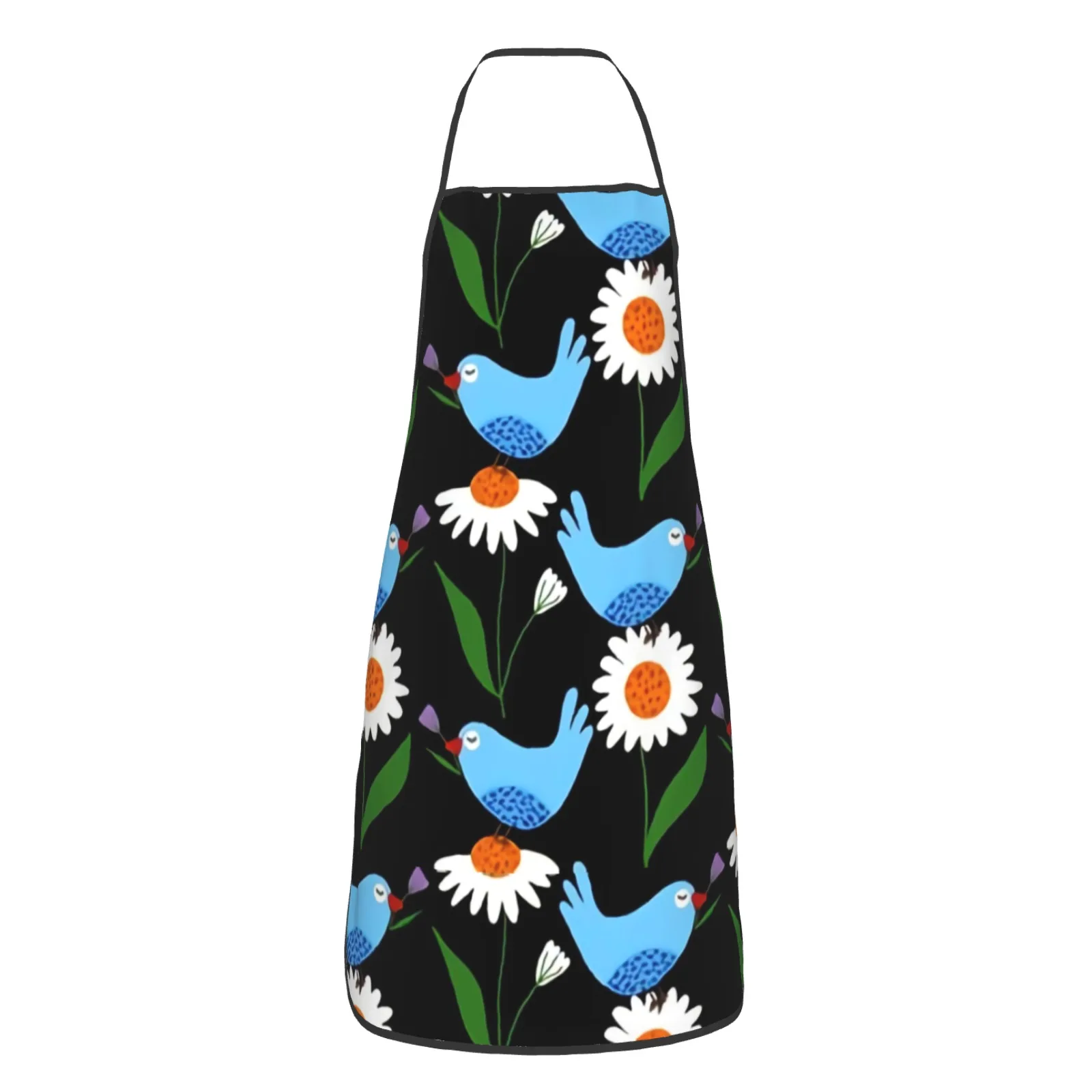 White Flower Polyester locking hem Apron Home Cooking Baking Kitchen Blue Bird Apron