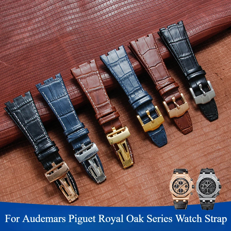 

26mm Blue Black Brown Genuine Leather Watch Accessories for Audemars Piguet Royal Oak Series 15400 15703 26320 Cowhide Watchband