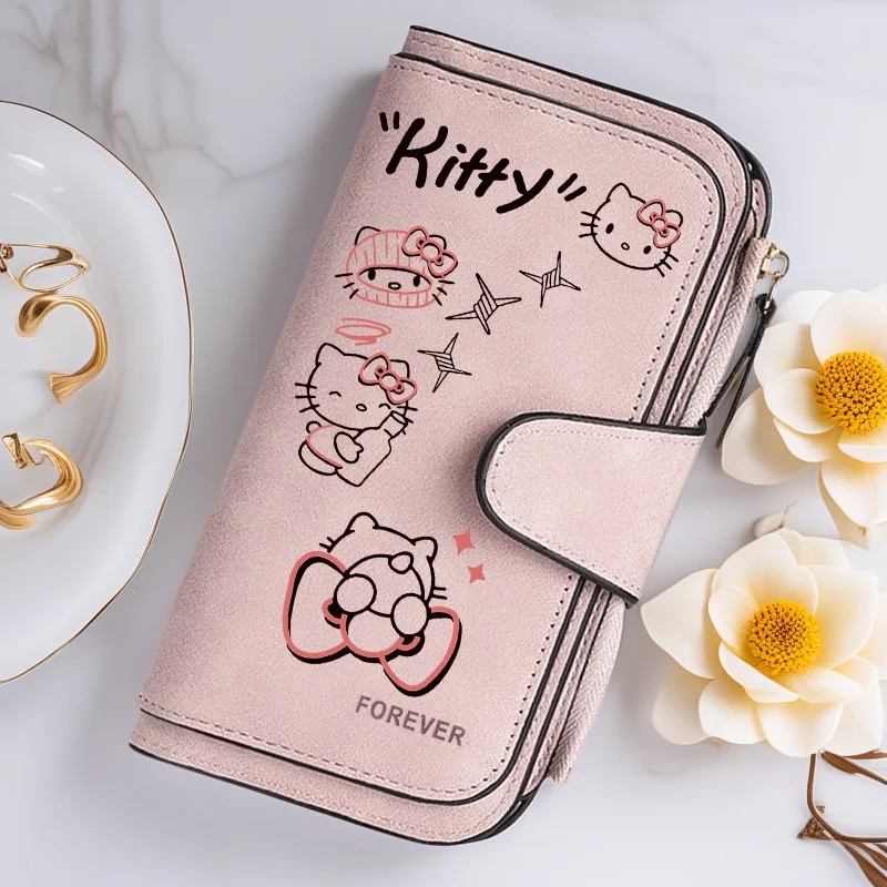 محفظة هالو كيتي طويلة بسحاب متعددة البطاقات بنمط كرتوني لطيف ومحفظة ناعمة الملمس للنساء ذات سعة كبيرة حقيبة يد كاواي للسيدات
