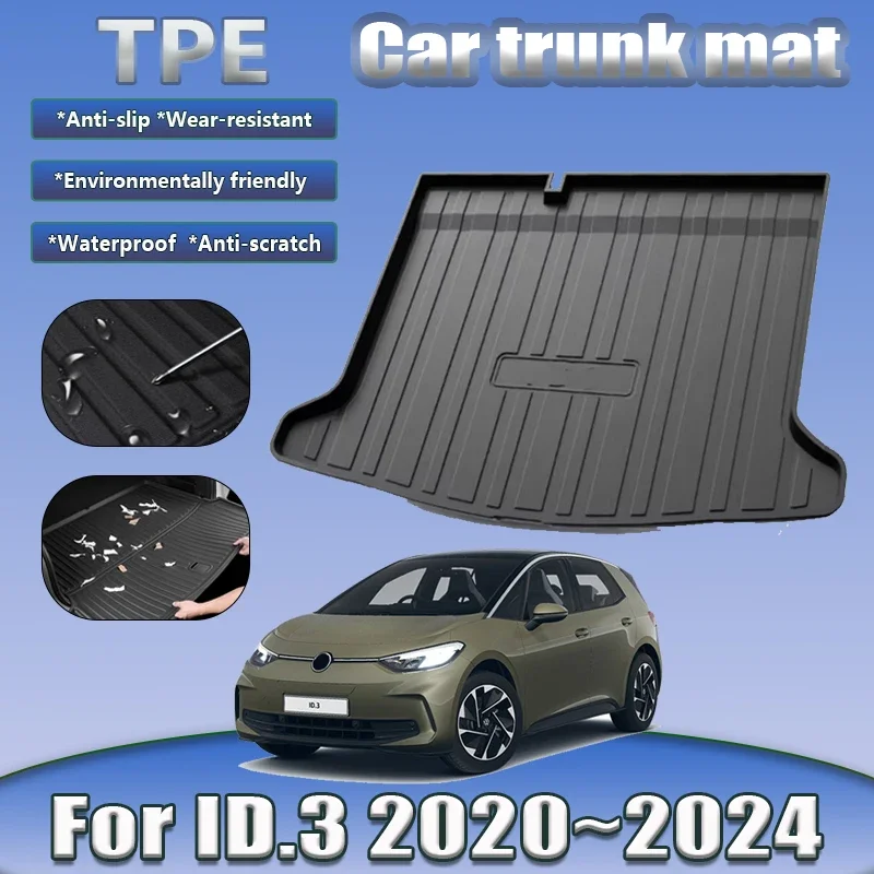 Car Trunk Mat For Volkswagen VW ID.3 2020 2021 2022 2023 2024 Waterproof Anti-scratch TPE Material Carpet Liner Pad Accessories