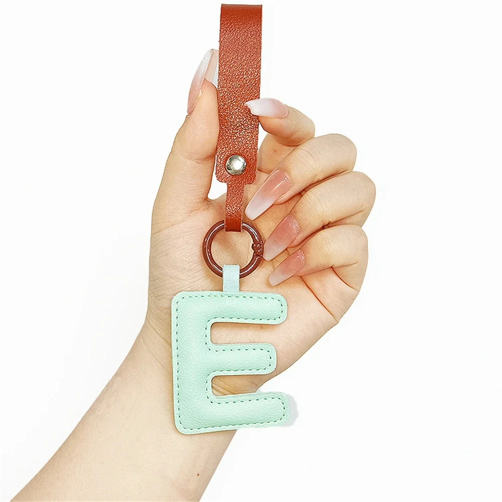 A to Z PU Leather Initial Letter Keychain For Women Fashion Cartoon Candy Color Bag Phone Pendant Car Keyrings Jewelry Gifts