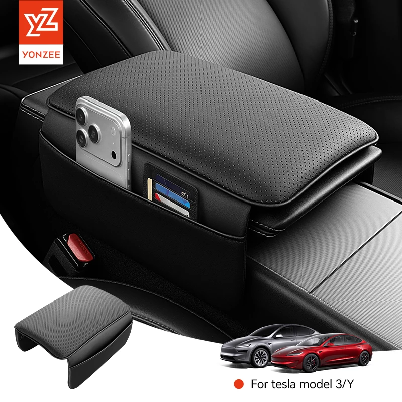 YZ For Tesla Model 3 Highland Model Y Juniper 2024-2026 dedicated center console armrest protection cover soft leather elbow pad anti-scratch interior accessories new car supplies with storage armrest