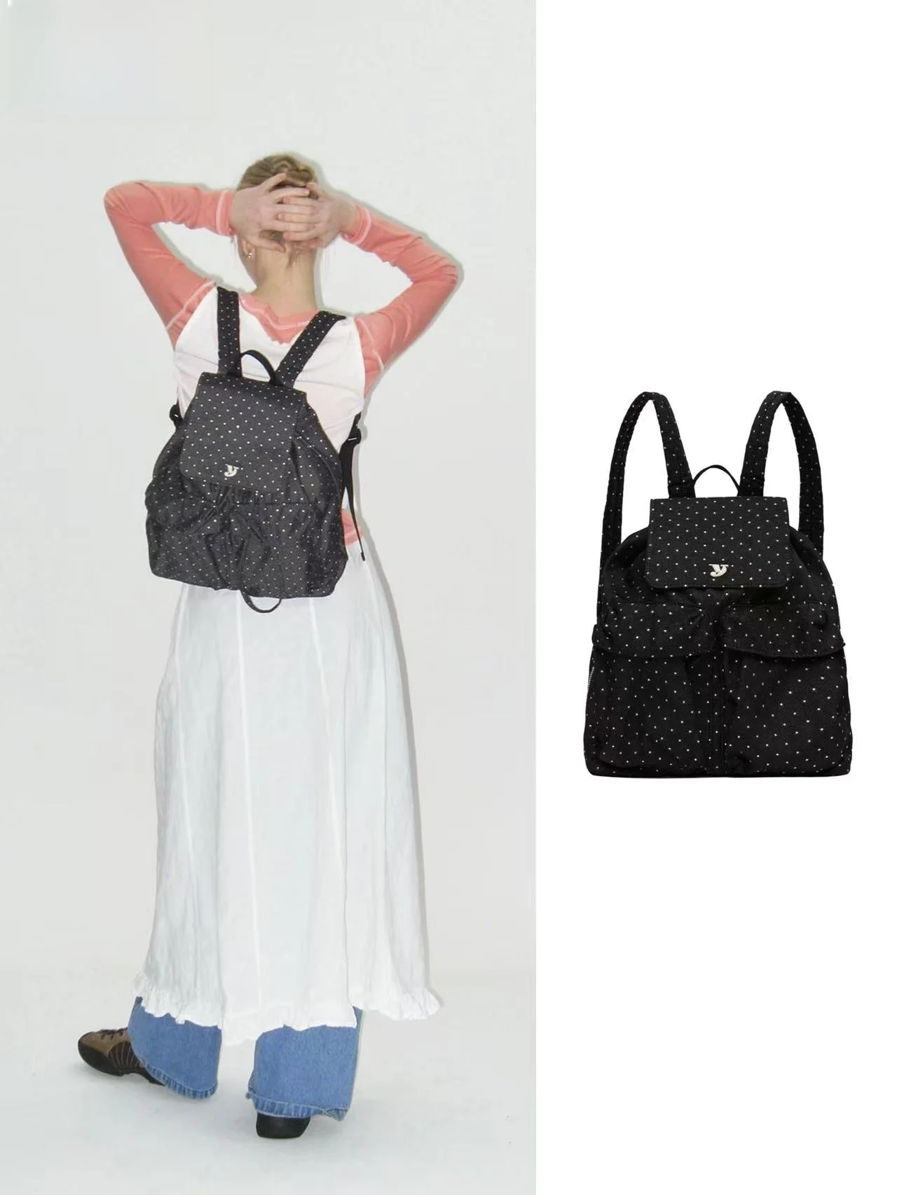 

Vintage Star Polka Dot Women's Bapa Korean Sle Bookbag Youth Commuter Trend Zipper Closure Dual oulder Strap