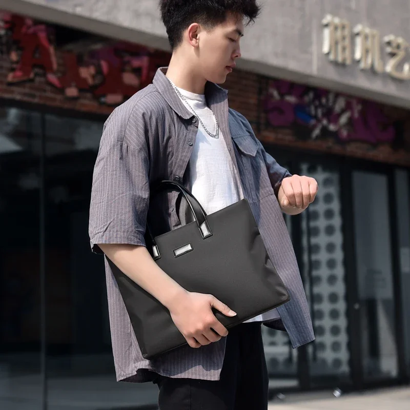 Men  Portable Large Capacity Shoulder Bag Multiple Pockets Handbag Multi-Functional Business Briefcase for Business & Casual Use