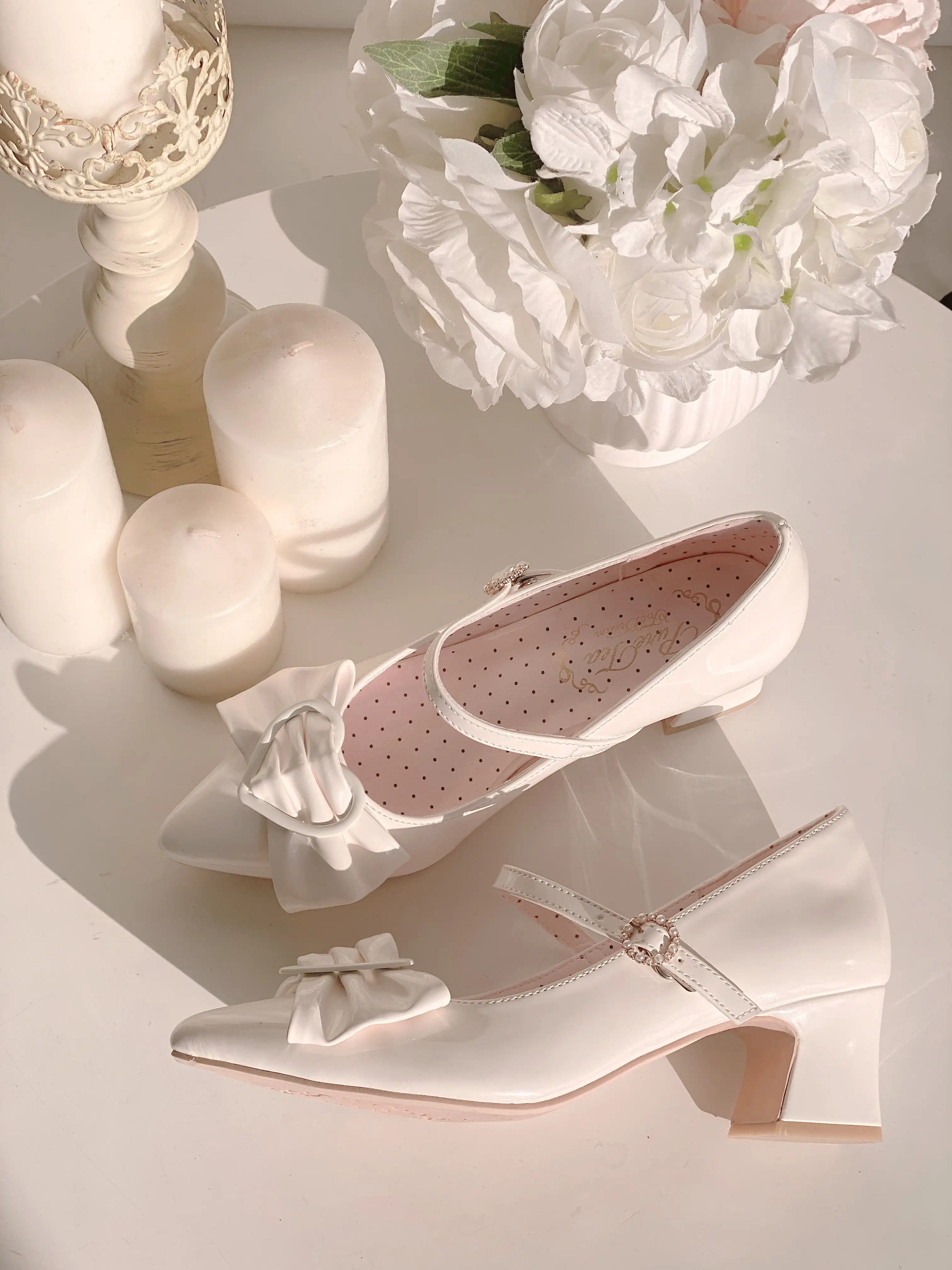 Dream Sweet Japanese Original Lolita Bow High Heels Pointed Square Heel Love Buckle Elegant Lady Daily Versatile Single Shoes