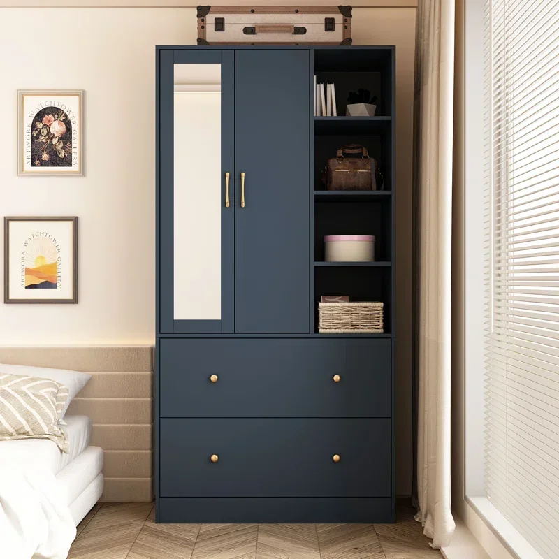 

Bedroom Furniture Double Sliding Wardrobe Mirror Door Cupboard Rack Wardrobe Interior