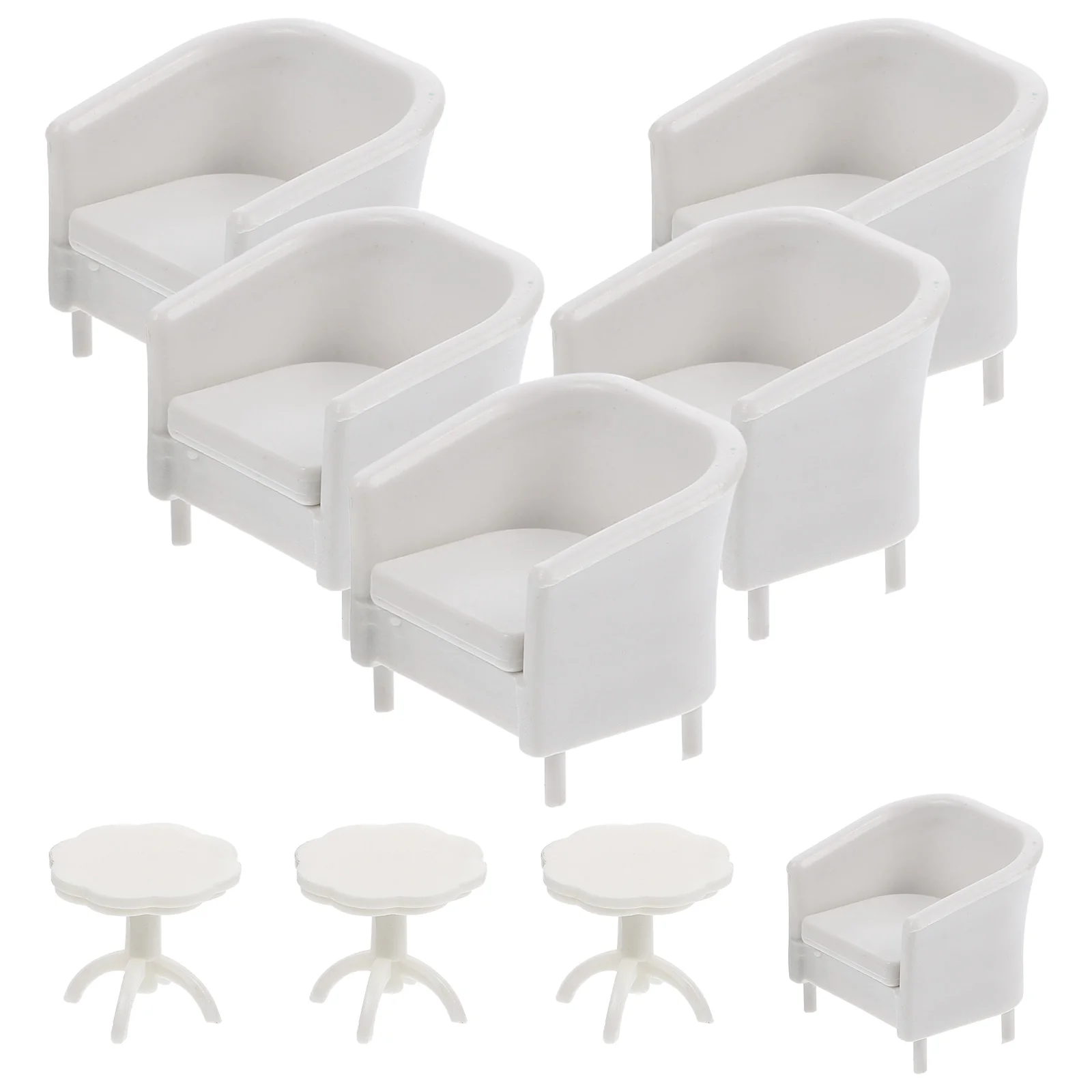 9 Pcs Dollhouse Furniture Miniature Table Model Desk Chair Chairs Decor Models and White Plastic
