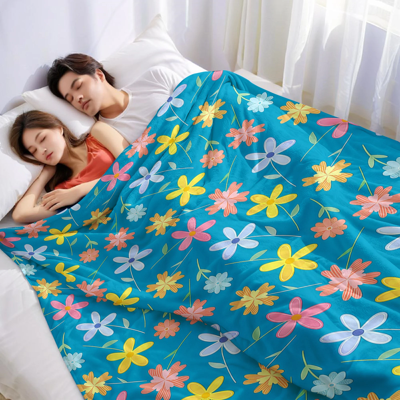 Blue Base Daisy Ultra Soft Sherpa Fleece Blanket Fluffy Warm Halloween Cozy Throw for Sofa Couch Bedroom Gift All season