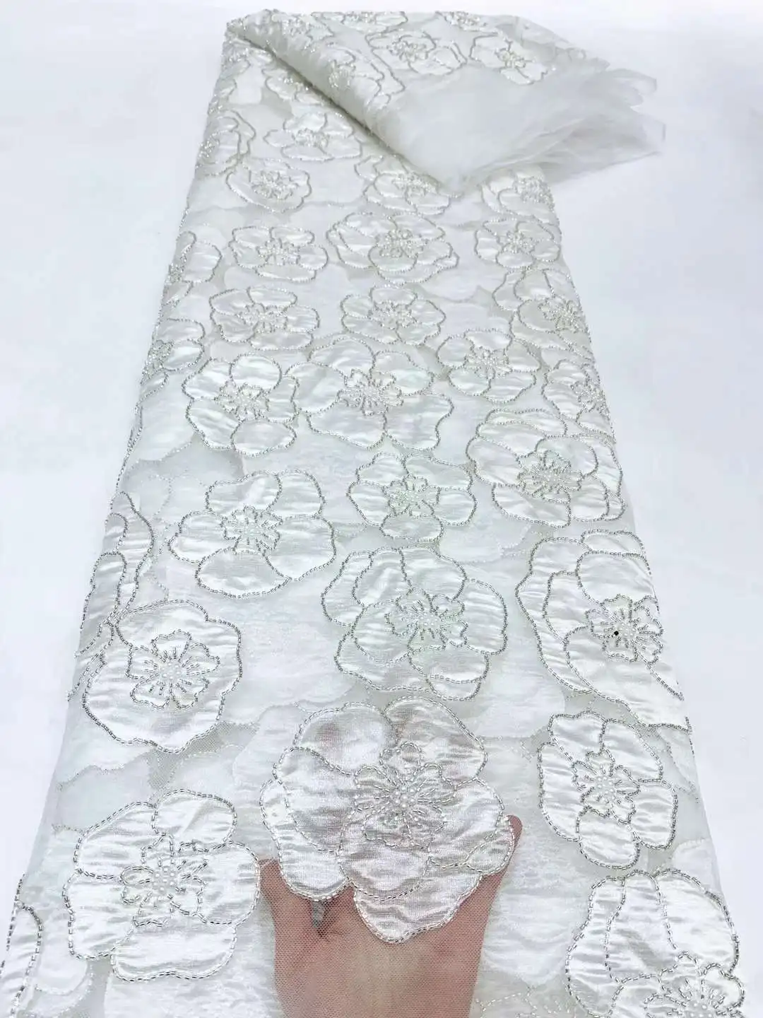 Luxurious Nigerian Handmade Beads Lace Fabric 2024 High Quality Multiple Colour African Lace Fabric For Wedding Dress TT00