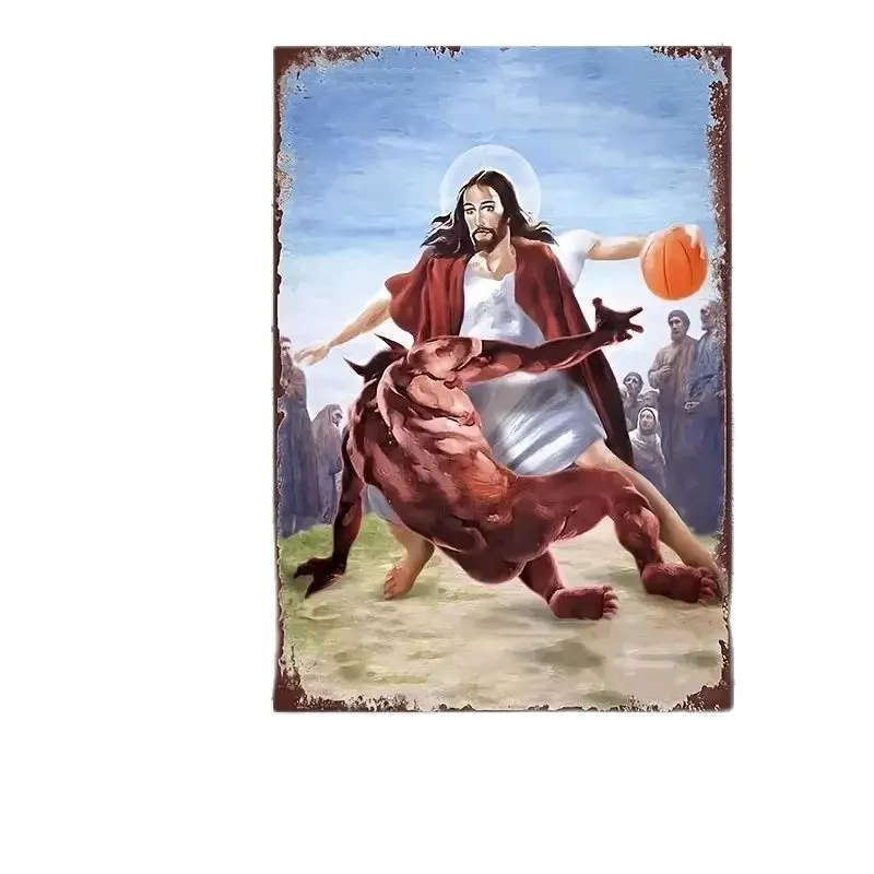 1pc Canvas Painting  Jesus In Basketball Poster  Fun Wall Home For Bar Club Cafe Living Room Art Decoration Home Decor Frameless