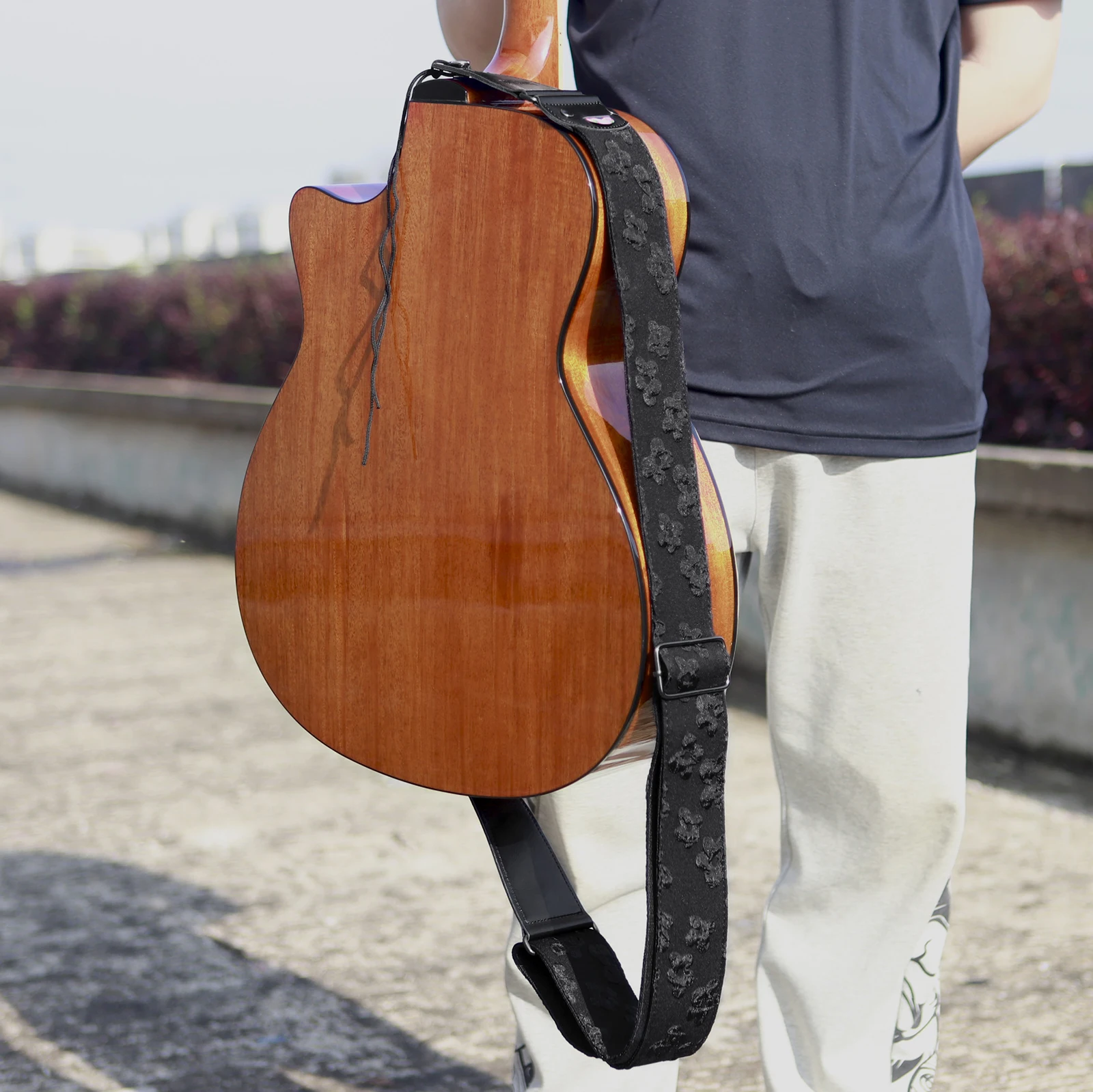 IRIN Guitar Strap 150cm Adjustable Embossed Jacquard Cotton with 2 Picks for Guitar Bass Mandolin Banjo Accessory Black Comfy