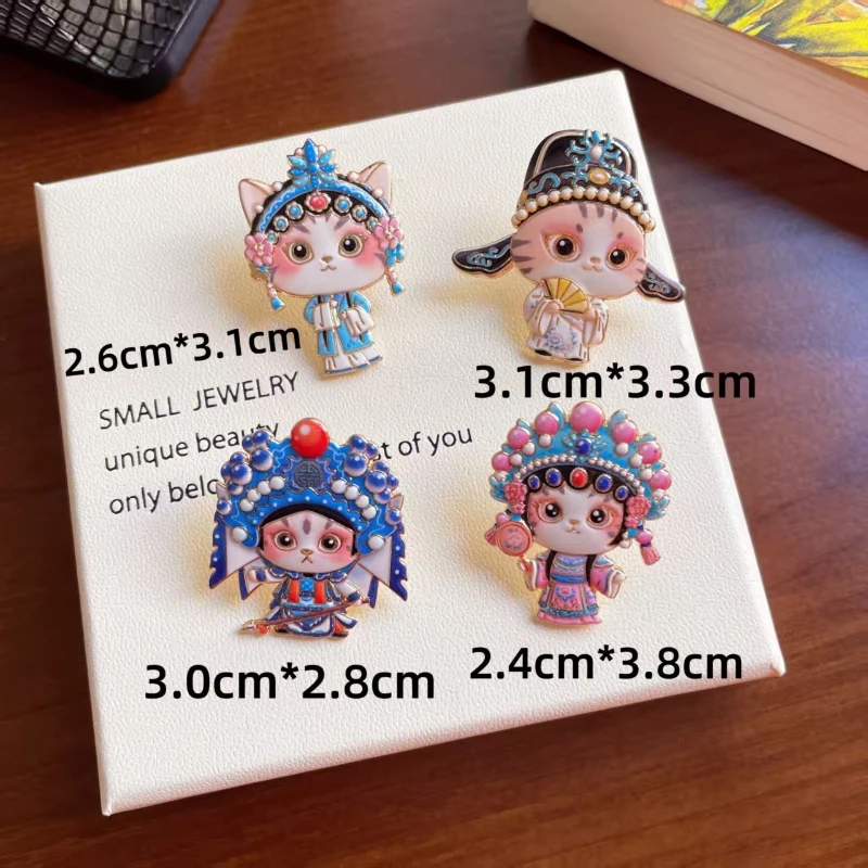 Chinese Style Creative Opera Cat Design Alloy Brooch Fashion Party Gift Commemorative Peking Opera Badge Pin DIY Bag Clothes