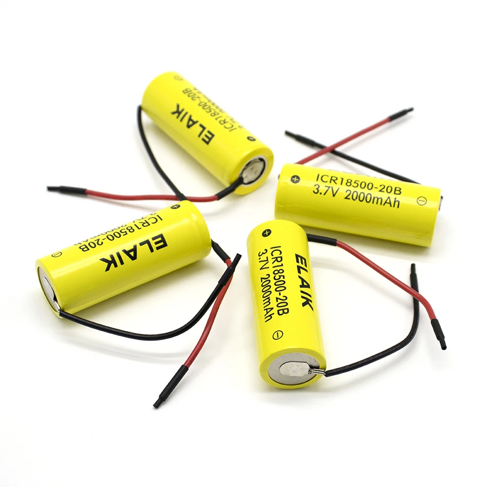 18500 Battery 3.7V 2000mAh Rechargea ble Battery Recarregavel Lithium li-ion Batteies +DIY Silicone cable