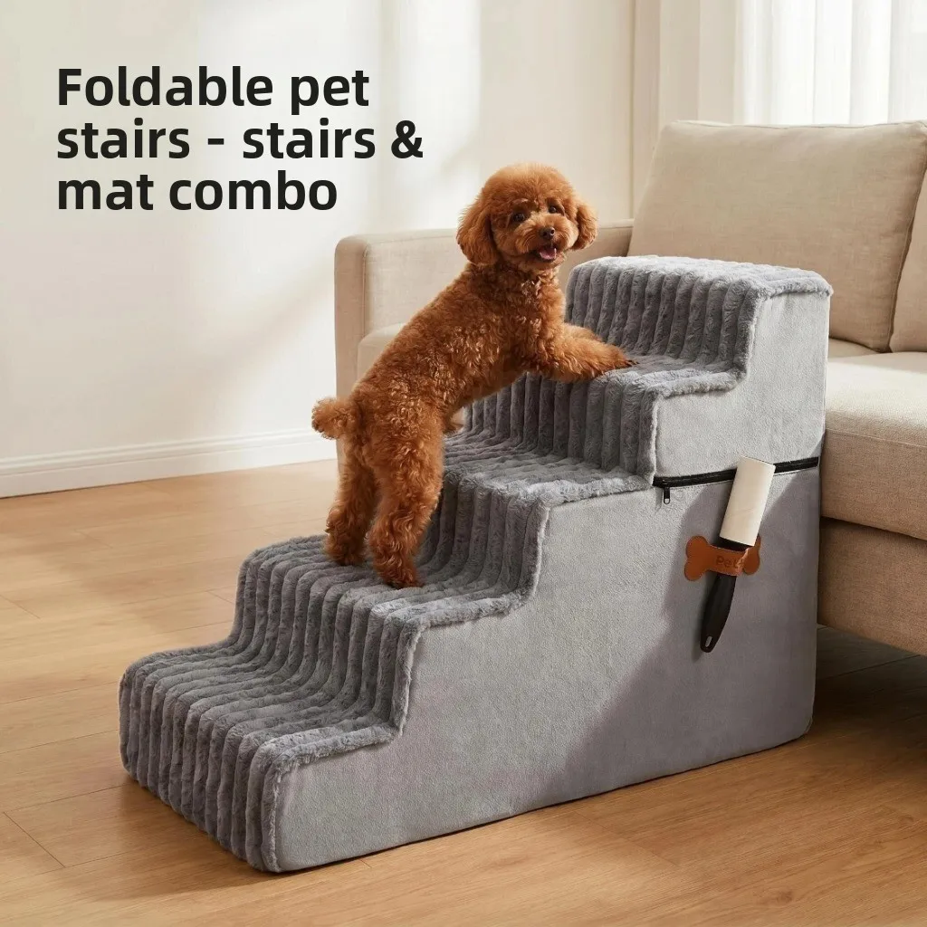 Washable Foam Pet Stairs Small To Large Dogs Three Five Tier Indoor Bed Sofa Steps Removable Cover Breathable Non Slip Climbing