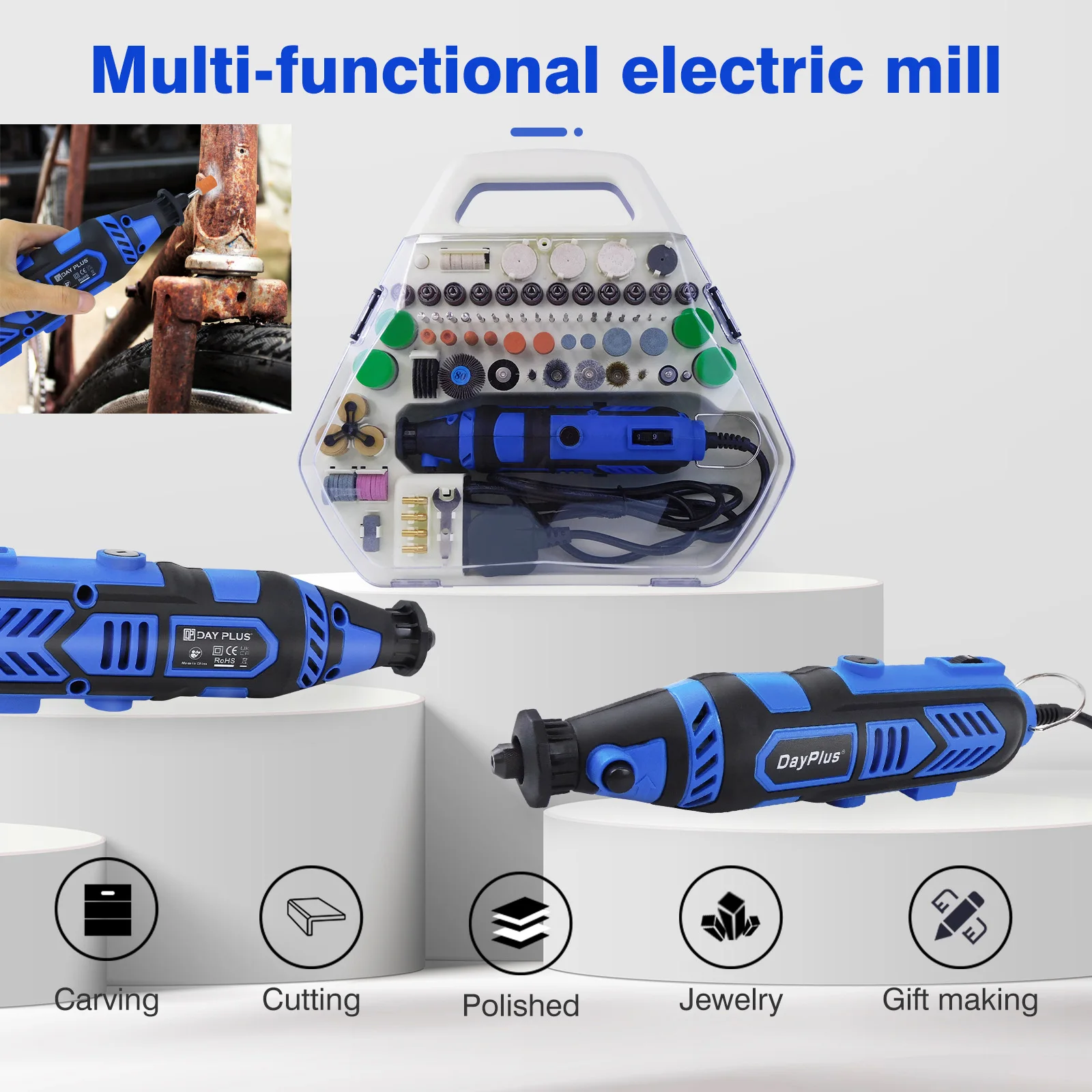 DayPlus 135W Rotary Tool Multitool Combi Multi Tool Various Speed with Case 252pcs Accessoies for Sanding Grinding Polishing