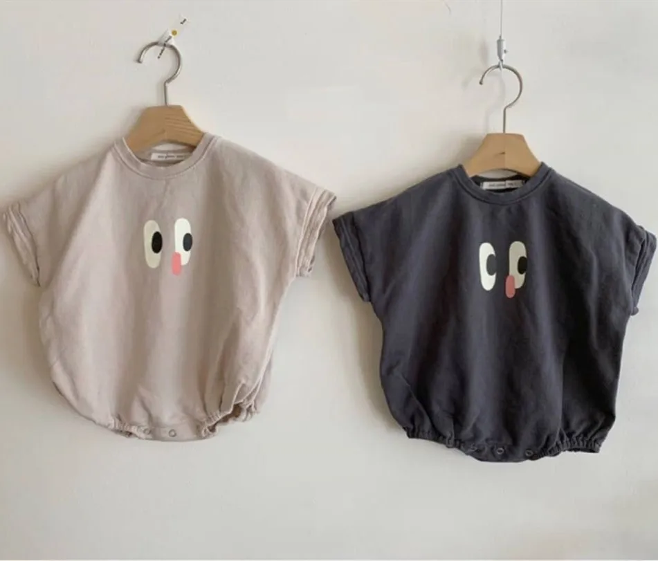 2026 New Infant Summer Baby Bodysuit Newborn Boys Cute Print Big Eyes Jumpsuit Fashion Kids Onesie 6-24M