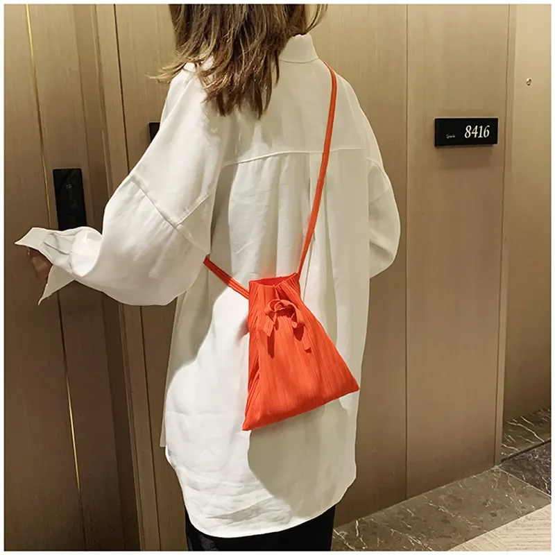 ALSEY Women Laced Linen Simple Pleated Sack Bag 2024 Latest Miyake Fold Design Bag Shoulder Fashion Portable Unicorn Bag