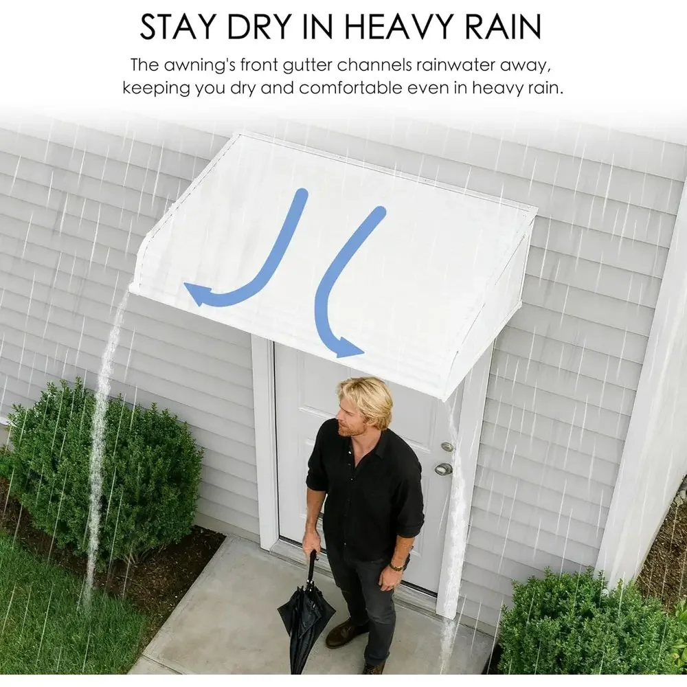 48 Wide x 40 Deep Window Awning with Side Wings, Impact-Resistant PVC, Adjustable Shade, UV & Rain Protection