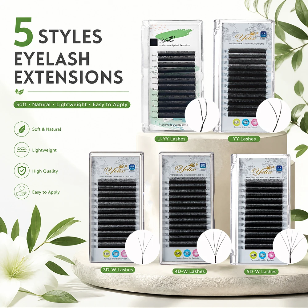 Yelix W/YY Shaped Lashes Premade Fans 2D 3D 4D 5D W Automatic Flowering  Eyelashes Extensions U-YY Individual Lashes Faux Cils