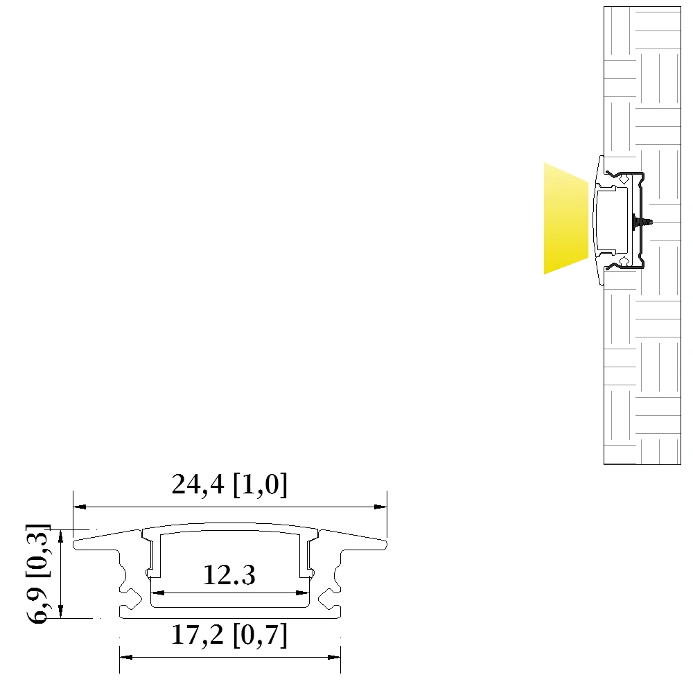 17*7mm(5 szt.) 0.5m wysokiej jakości szafka i specyficzna kuchnia LED światło koryta LED profile aluminiowe grube aluminium